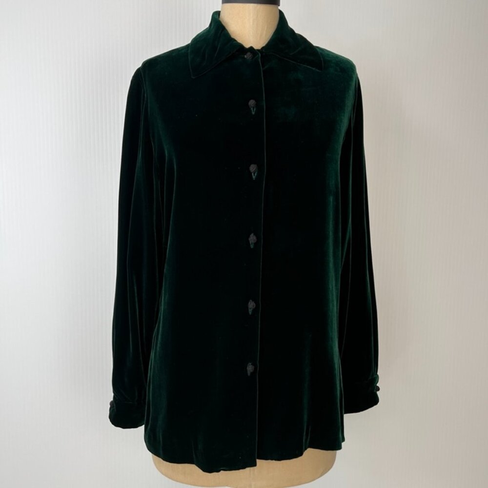 Vintage First Issue Button Up Women Medium Velour Shirt Silk Work Party Top Core